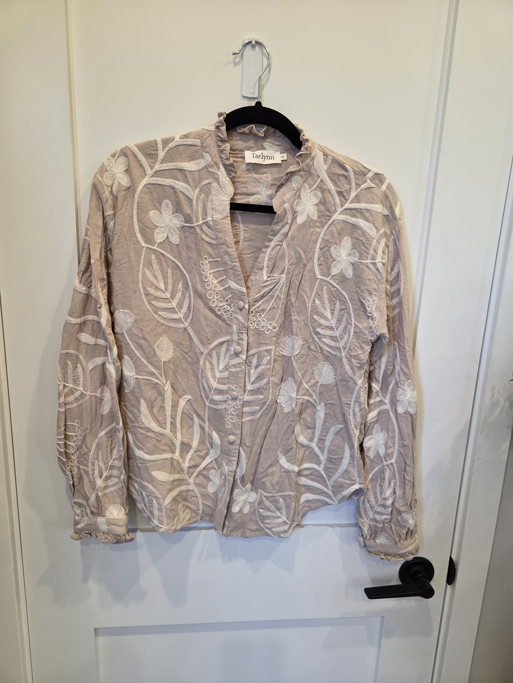 Blush Embroidered Ruffle-Trim Button Blouse - Picture 4 of 9
